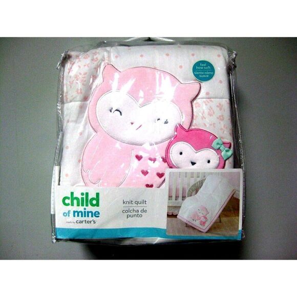 Carter's Child Of Mine Pink Owl Bird & Friends Knit Quilt 32 x 42 - Picture 1 of 2